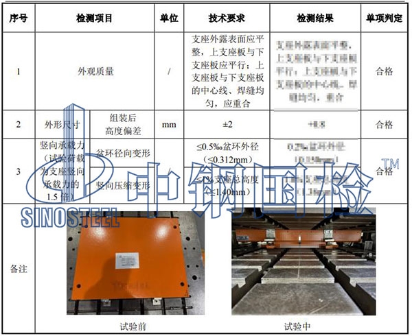 球型支座檢測結果